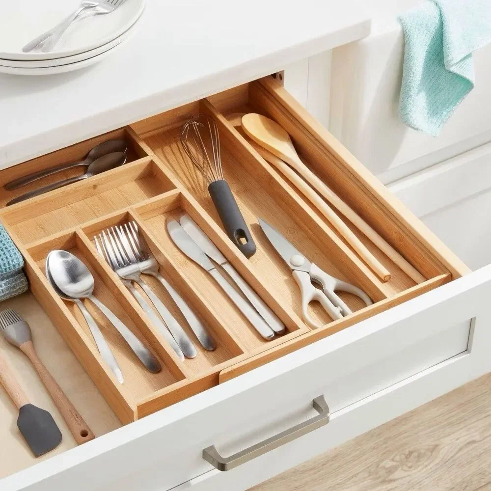 Brightroom 7 Compartment Drawer Organizer Brown Expandable Kitchen Tray